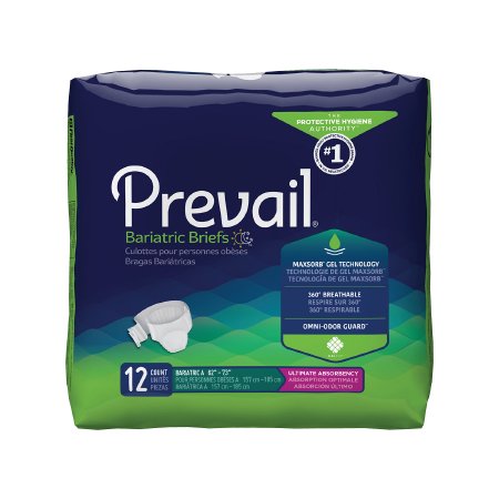 First Quality Adult Incontinent Brief Prevail Bariatric Tab Closure 2X-Large Disposable Heavy Absorbency