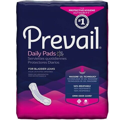 First Quality Bladder Control Pad Prevail Daily Pads 13 Inch Length Heavy Absorbency Polymer One Size Fits Most Female Disposable