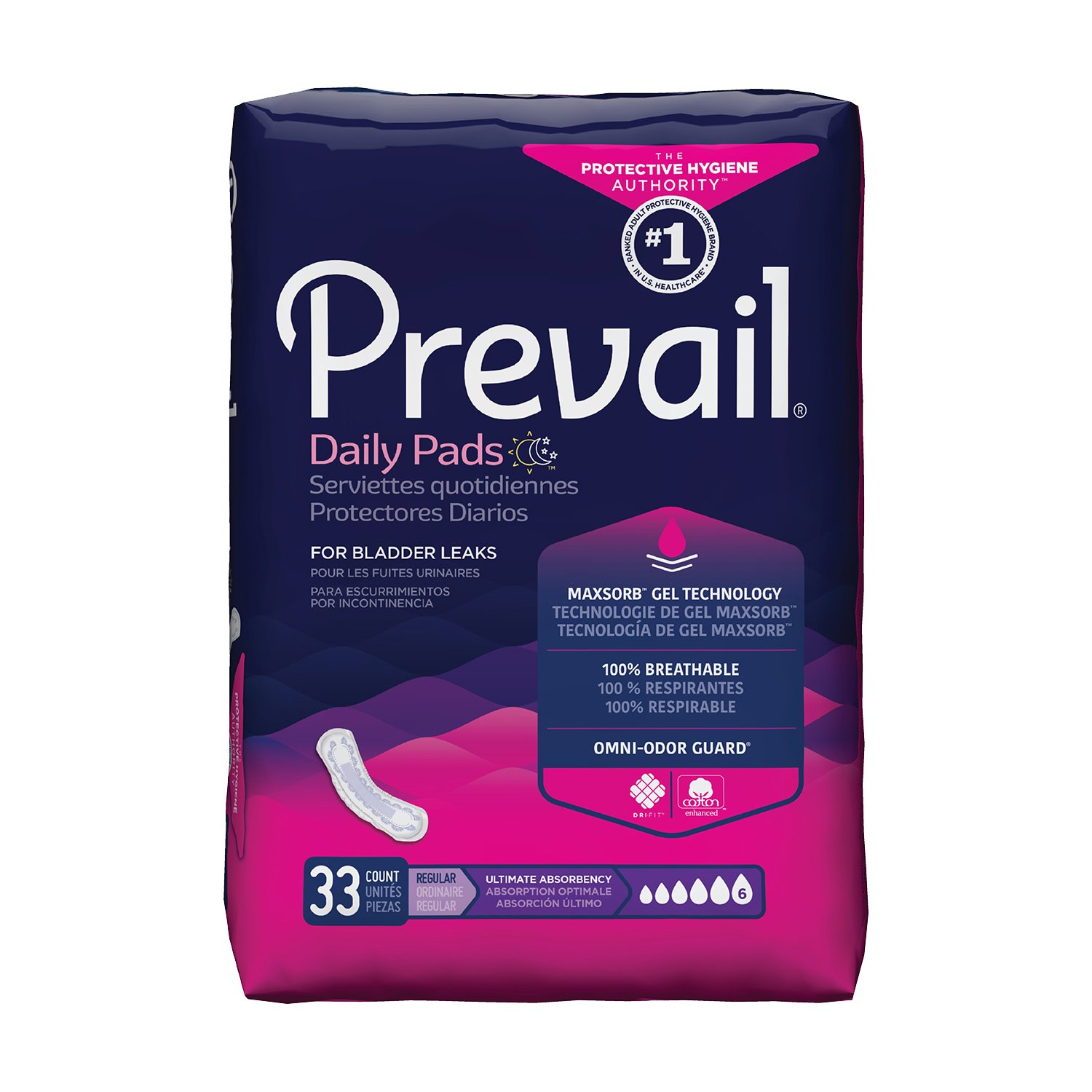 First Quality Bladder Control Pad Prevail Dailyl Pads Ultimate 16 Inch Length Heavy Absorbency Polymer One Size Fits Most Female Disposable