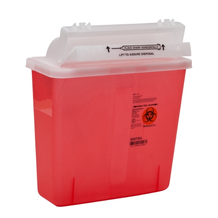 Kendall Sharps Container SharpStar In-Room 1-Piece 12-1/2 H X 5-1/2 D X 10-3/4 W Inch 5 Quart Translucent Red Horizontal Entry Lid