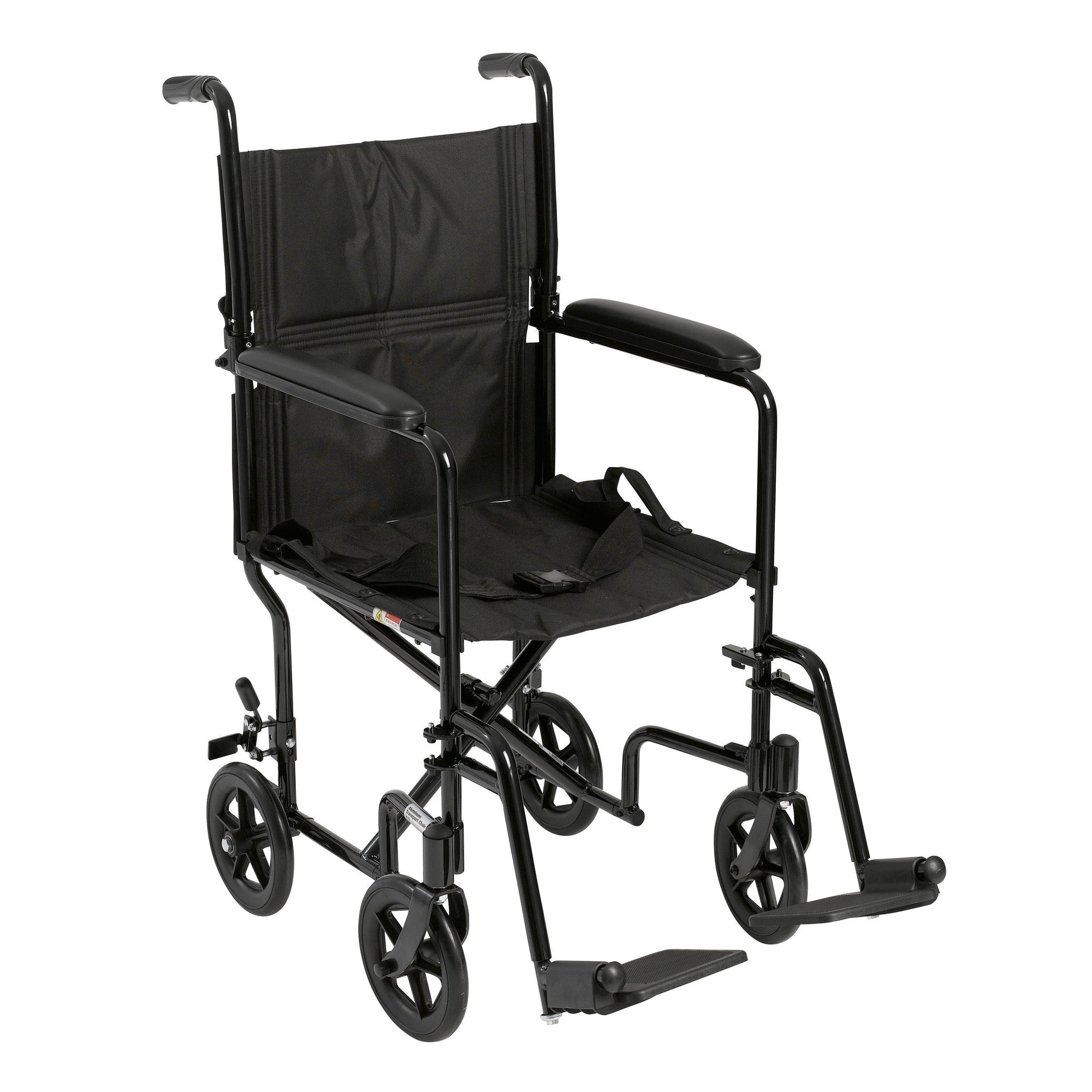 Lightweight Transport Chair McKesson Aluminum Frame with Blue Finish 300 lbs. Weight Capacity Fixed Height / Padded Arm Black