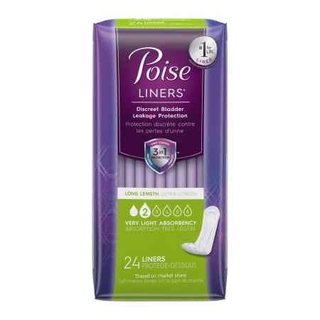 Poise Incontinence Liner 8-1/2 Inch Length Light Absorbency Absorb-Loc One Size Fits Most Female Disposable