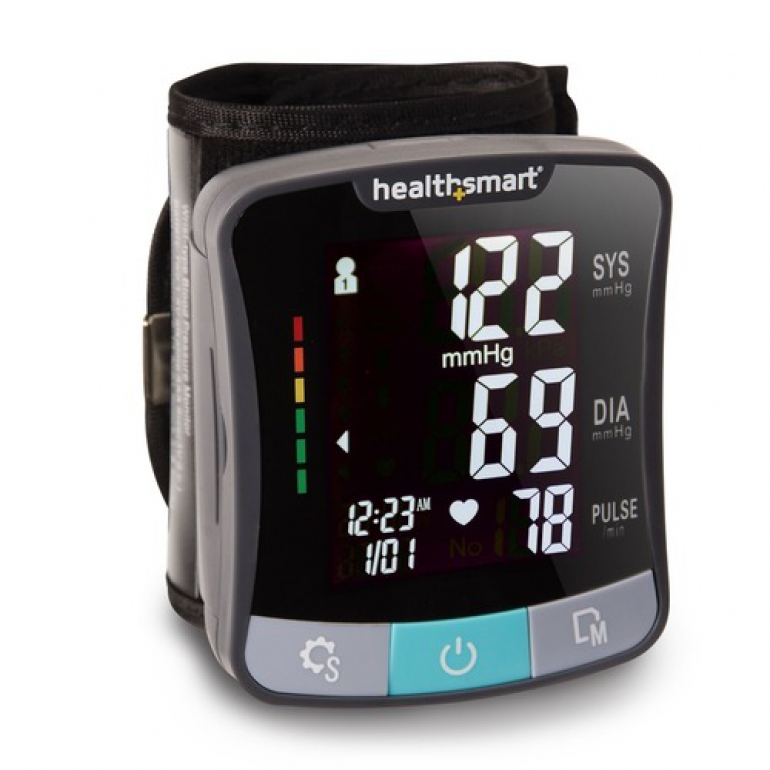 HealthSmart Digital Premium Wrist Blood Pressure Monitor with Cuff That  Measures Pulse Heartbeat and High or Low BP, 120 Reading Memory Stores Up  to