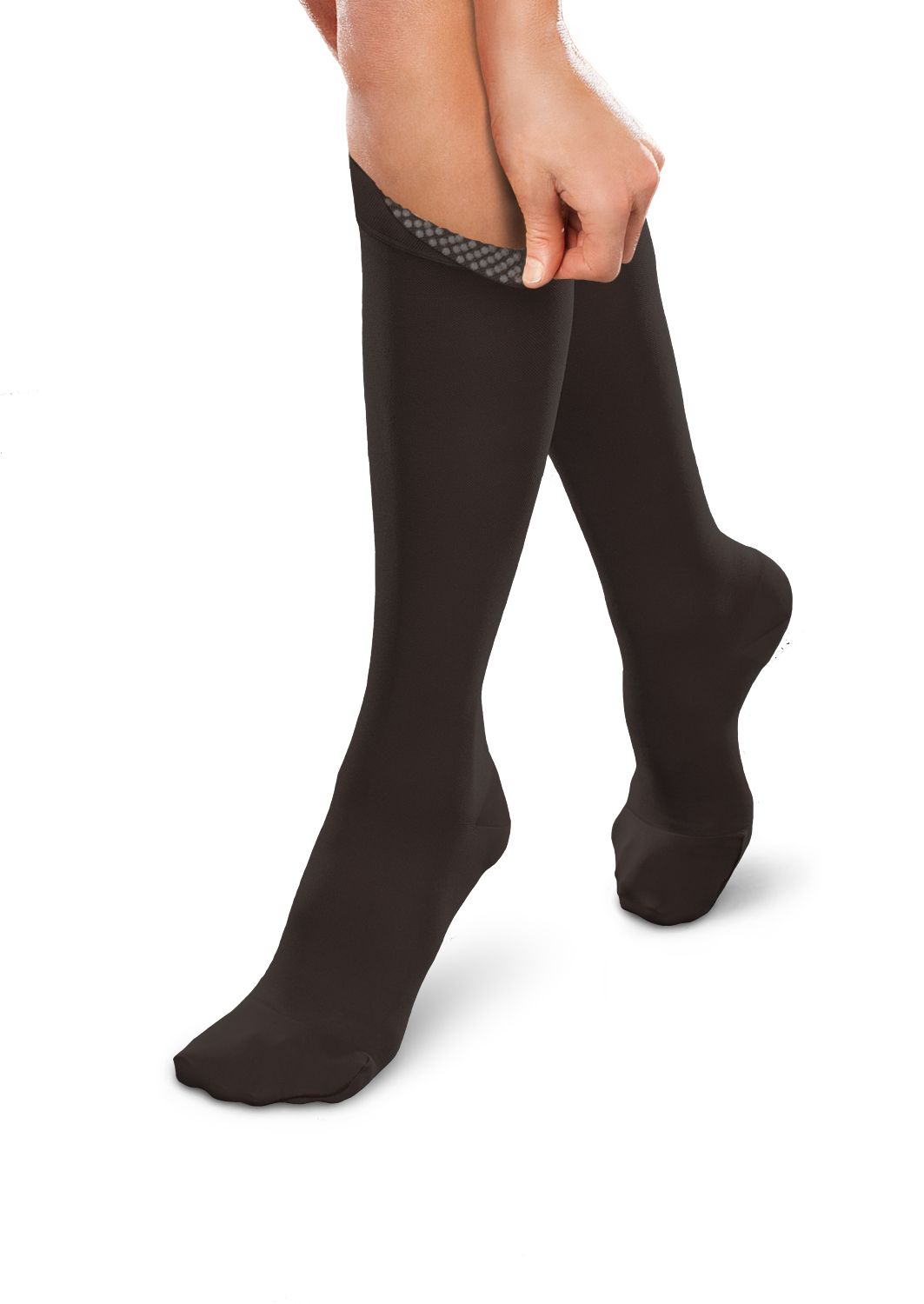 Image of Therafirm EASE Opaque Firm Unisex Knee High with Silicone Band 30-40mmHg