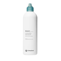 A white plastic bottle, Coloplast Brava Lubricating Deodorant