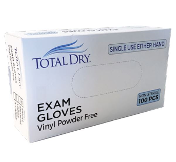 Image of TotalDry Vinyl Powder-Free Exam Gloves - Box of 100
